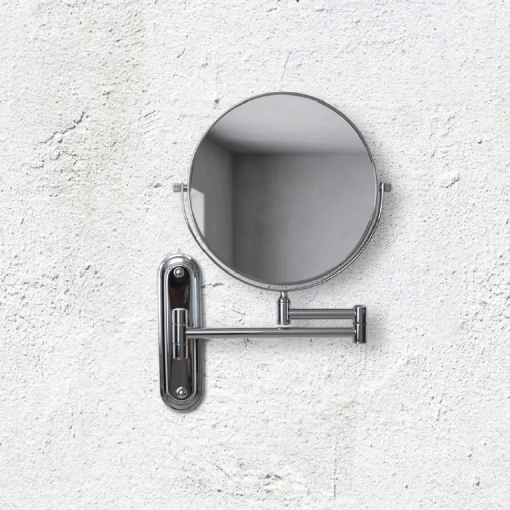 Close up product image of the Origins Living Taylor Chrome Reversible 5X Magnifcation Wall Mirror